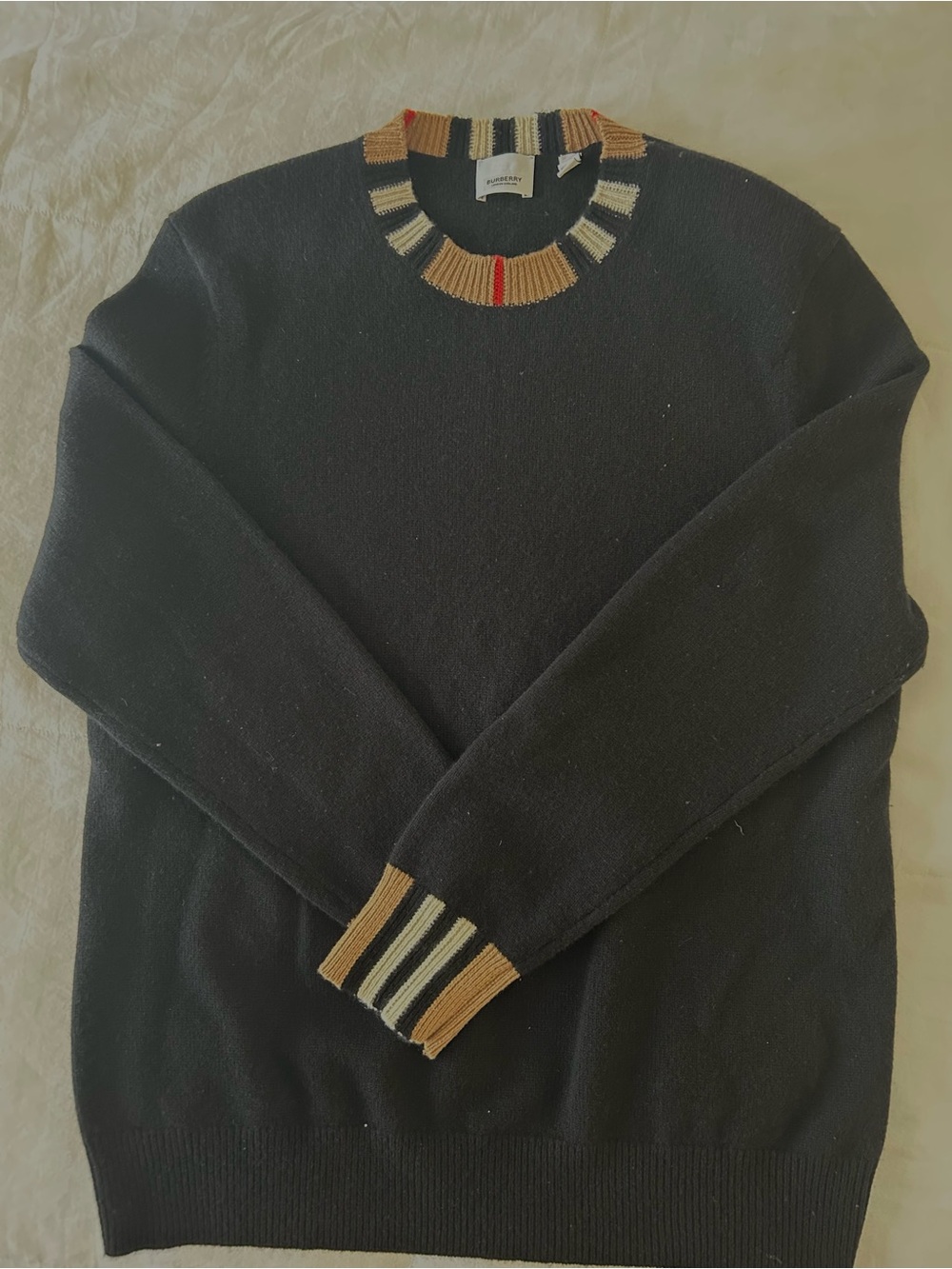 Burberry Women’s Icon Striped Trim Wool Sweater